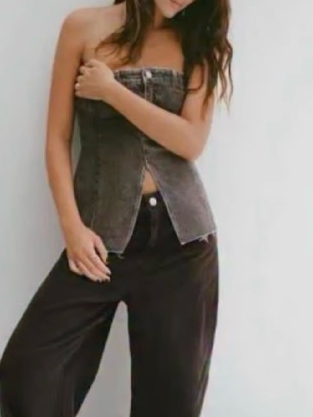 Zara Black Washed  Strapless Denim Yop - Picture 6 of 9